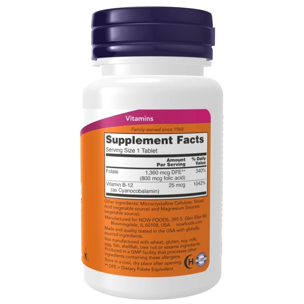 Now Foods Folic Acid 800 mcg with Vitamin B-12 - 100 Tablets