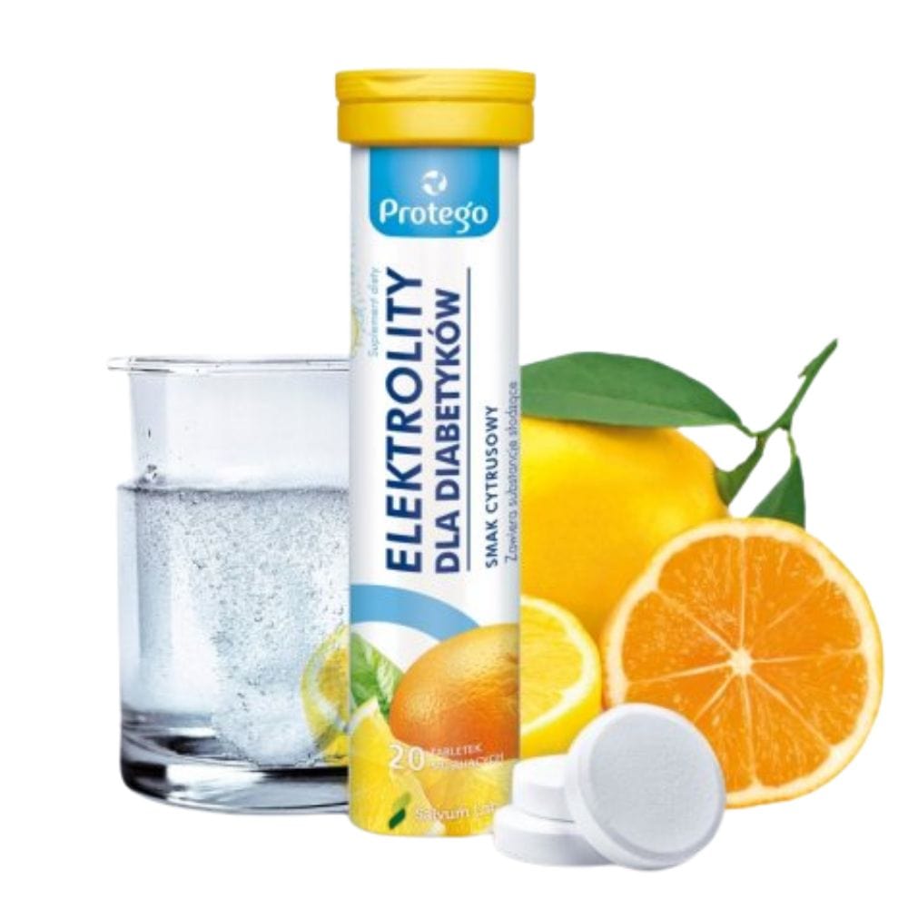 Protego Electrolytes for Diabetics, Orange-Lemon - 20 Effervescent Tablets