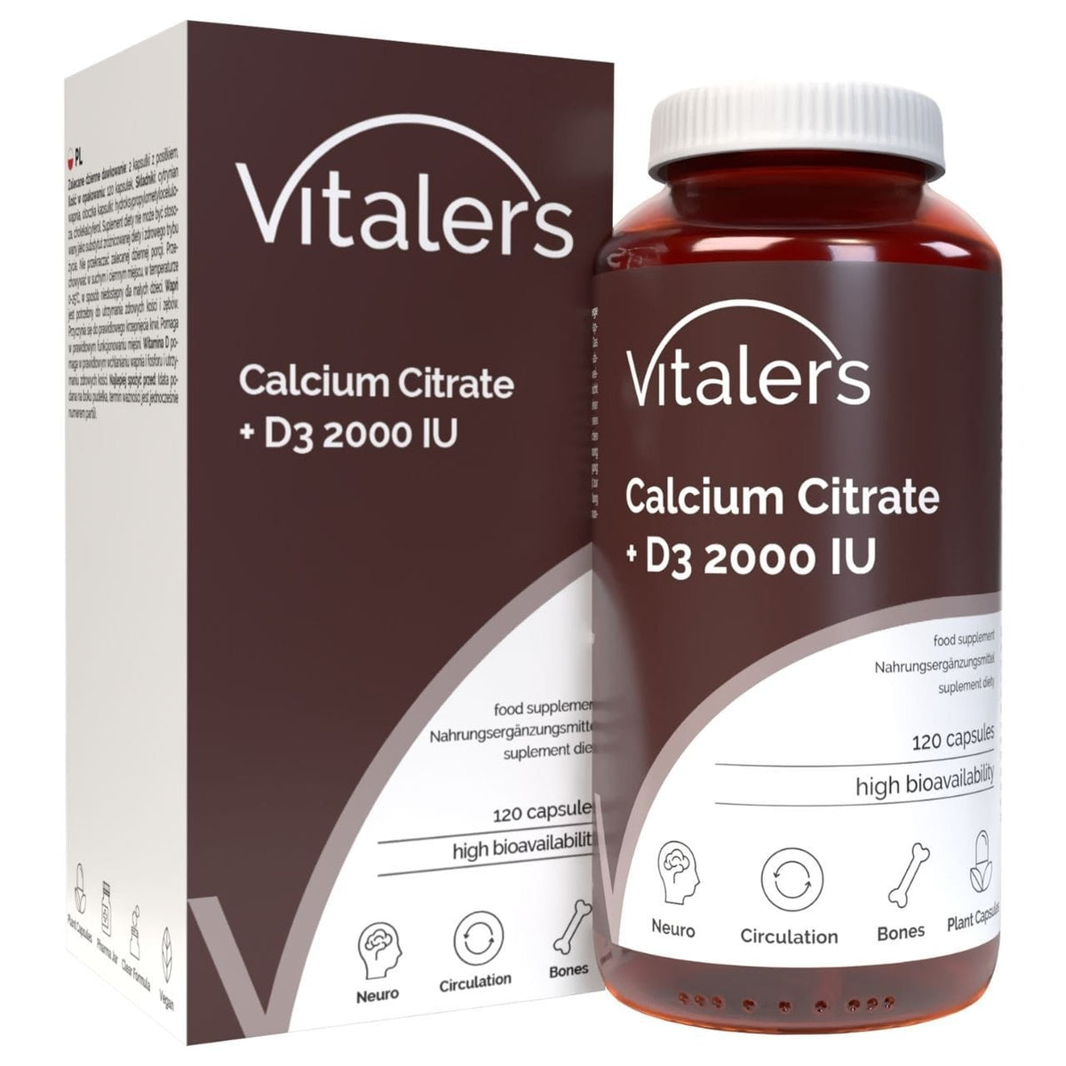 Vitaler's Calcium 120 mg + Vitamin D3 2000 IU - 120 Capsules