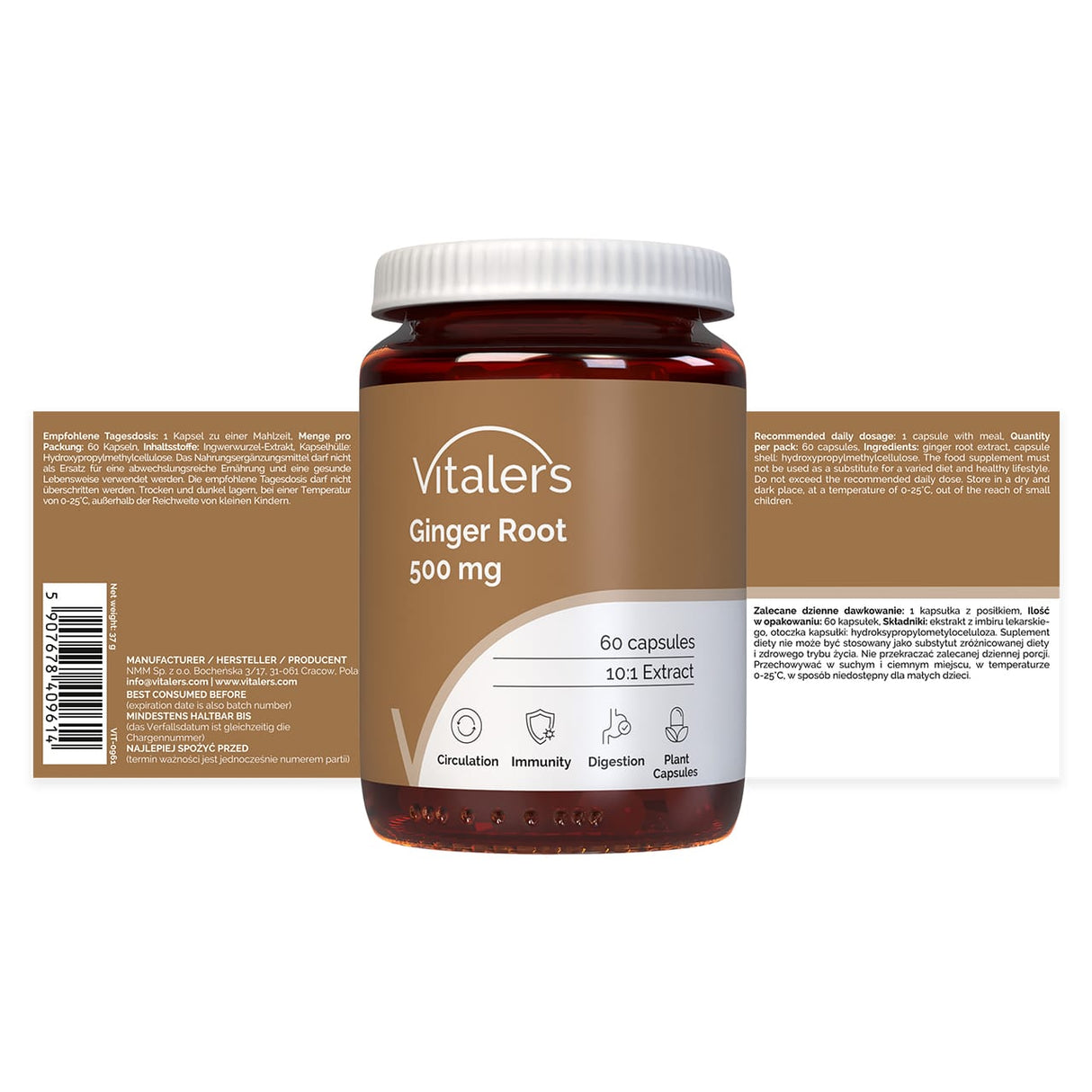 Vitaler's Ginger Root 500 mg – 60 Capsules