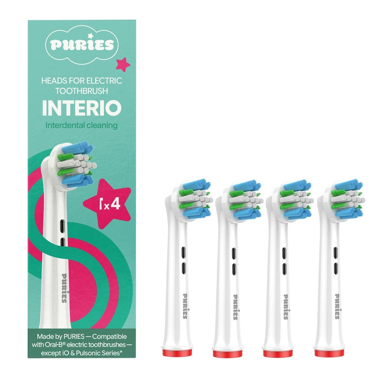 Puries Interio Electric Toothbrush Heads for Oral-B - 4 Pieces