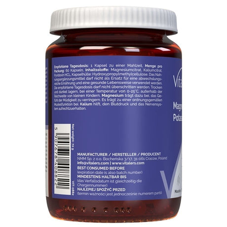 Vitaler's Hořčík 100 mg + draslík 150 mg + vitamin B6 6 mg - 60 kapslí