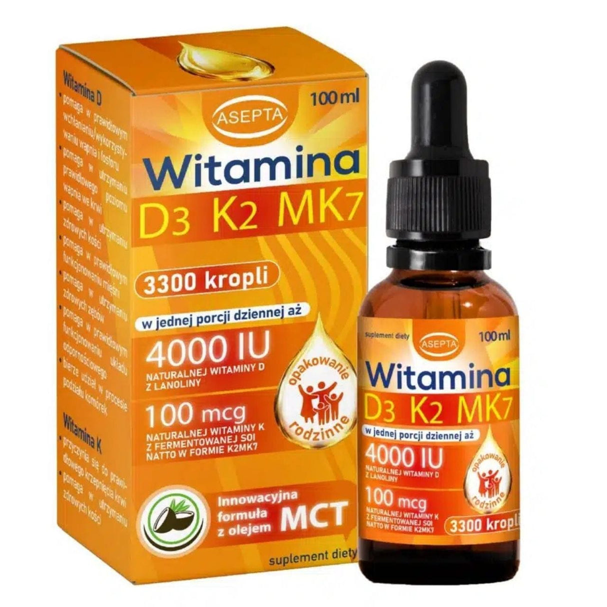 Asepta Vitamin D3 K2 MK7 with MCT Oil - 100 ml