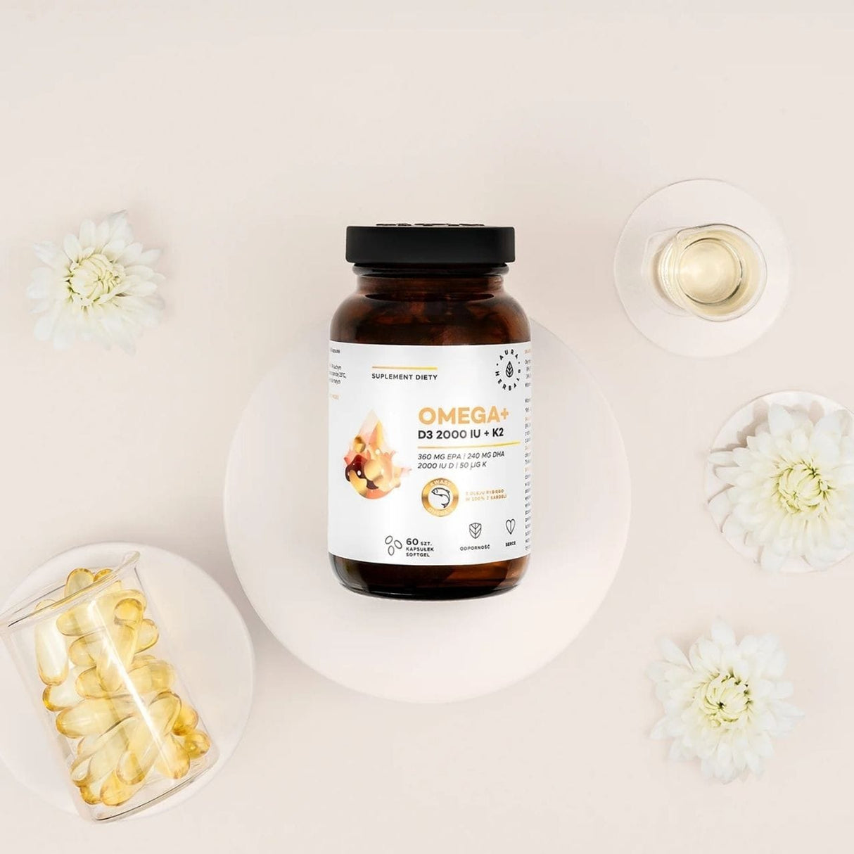 Aura Herbals Omega+ Vitamin D3 2000 IU + K2 - 60 Softgels