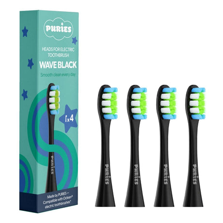 Puries Wave Black Electric Toothbrush Heads for Oclean - 4 Pieces