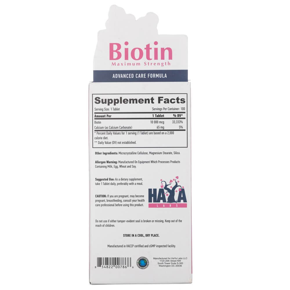 Biotine Haya Labs 10000 Mcg - Boîte De 100 Comprimés - Neuf Sous Blister