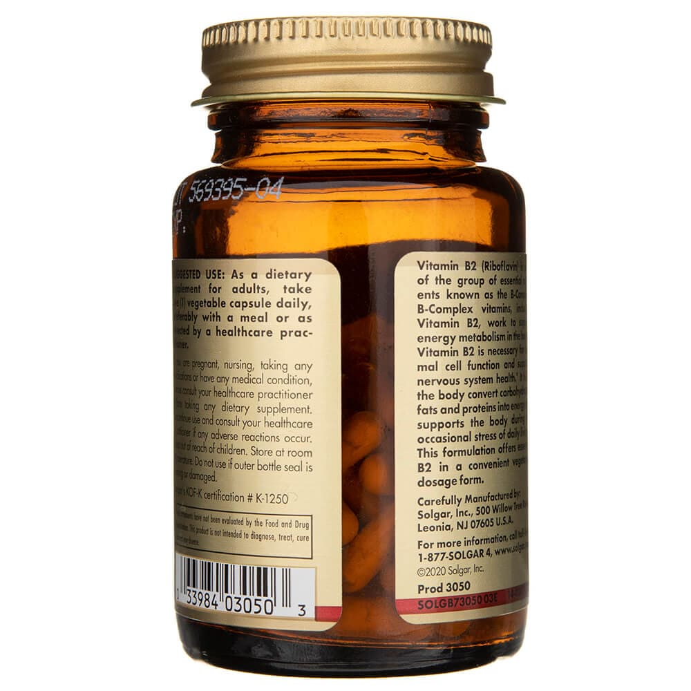 Solgar Vitamin B2 (Riboflavin) 100 mg - 100 Veg Capsules