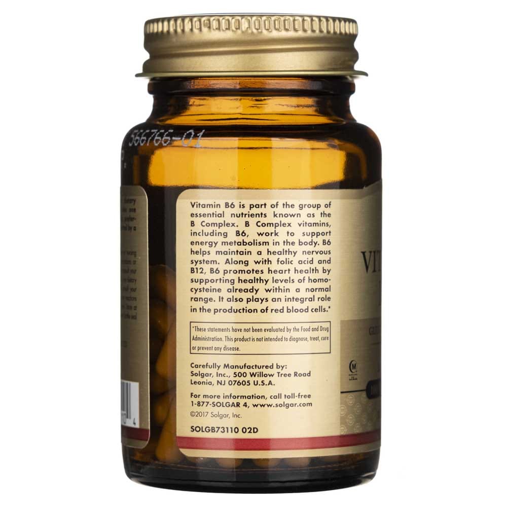 Solgar Vitamin B6 100 mg - 100 Veg Capsules