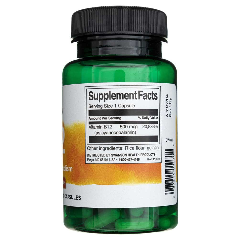 Swanson Vitamina B12 500 mcg - 100 Capsules